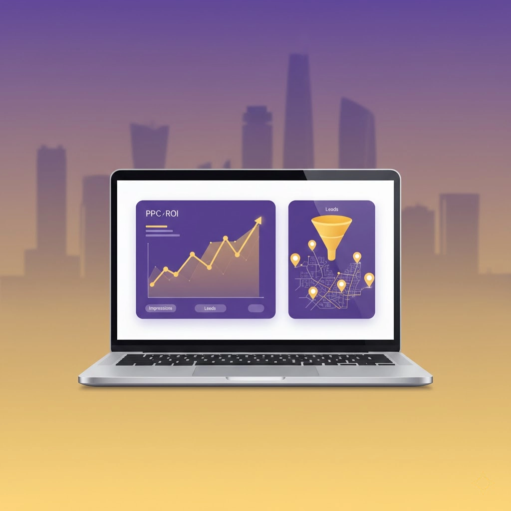 Google Ads campaign management dashboard for Abu Dhabi businesses showing PPC analytics, conversion tracking, and ROI growth